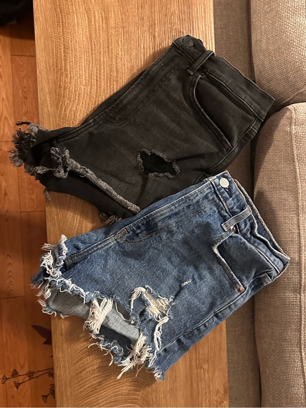 Abercrombie & Fitch Distressed Denim Shorts in Black and Blue